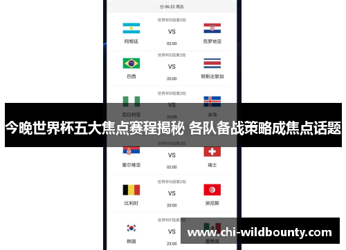 今晚世界杯五大焦点赛程揭秘 各队备战策略成焦点话题 今晚世界杯五大焦点赛程揭秘 各队备战策略成焦点话题